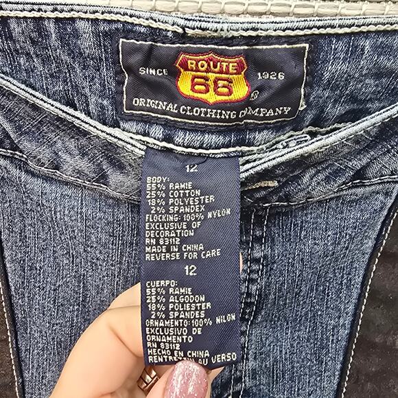 VTG Route 66 Blue Jeans Womens Size 12 High Rise Boot Cut y2k Grey Faux Suede - Picture 4 of 7